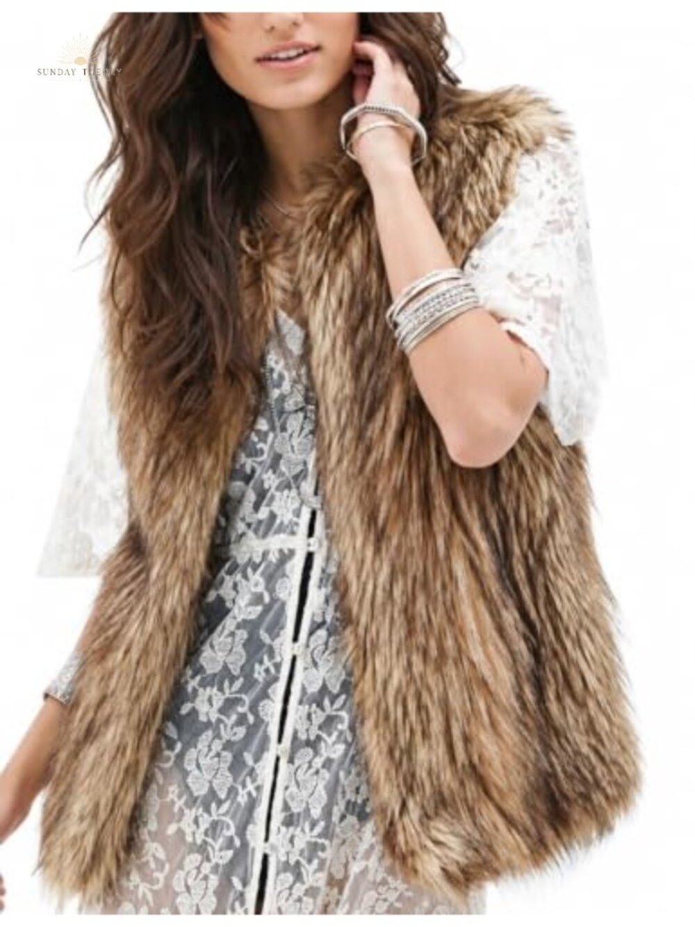 Faux Fur Vest Sleeveless Quilted Winter Warm Short